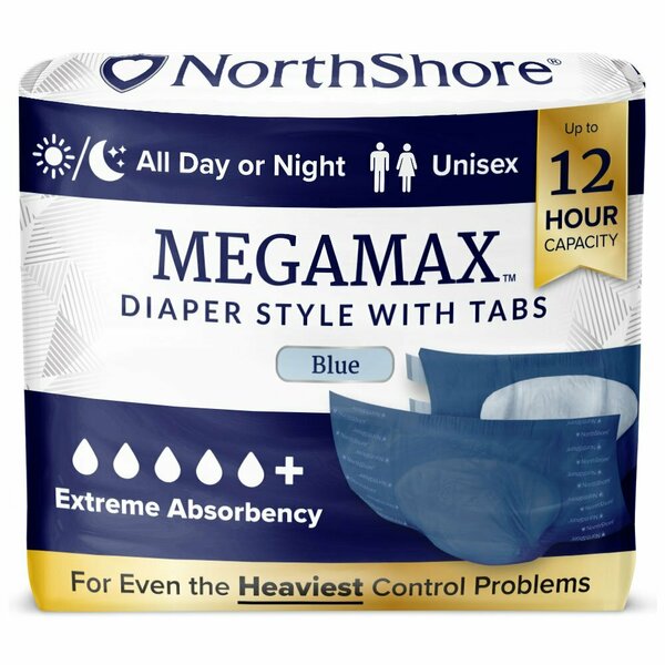 Northshore MEGAMAX Tab-Style Briefs, Blue, X-Large, 50"-60", 40PK 1292